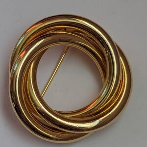 Vintage gold tone 3 ring circle round brooch pin, three helix